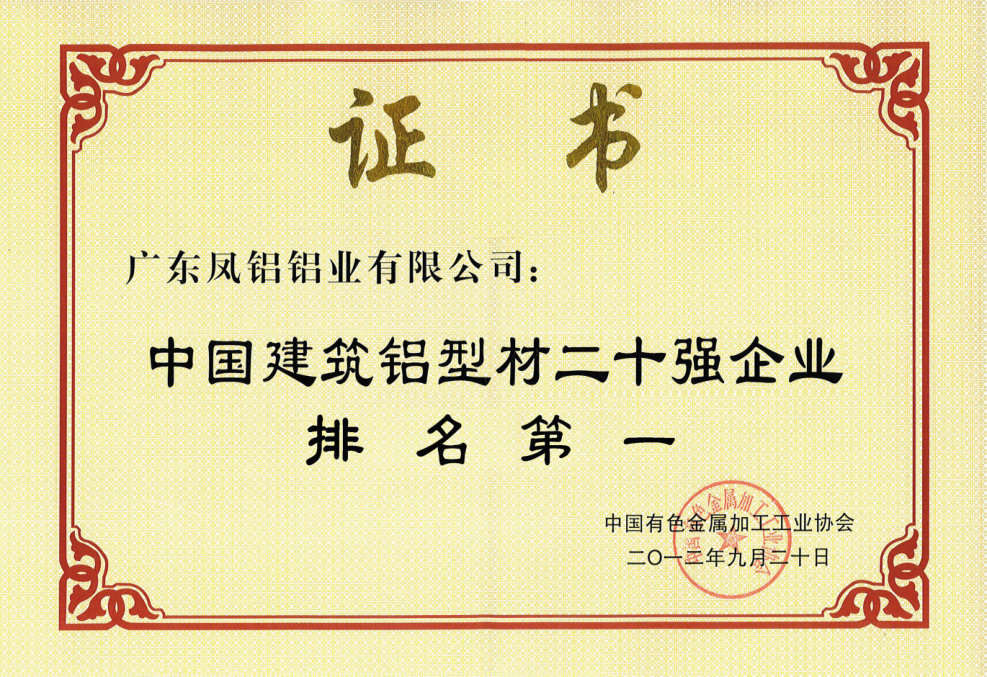 2012中國(guó)建筑鋁型材二十強(qiáng)排名第一